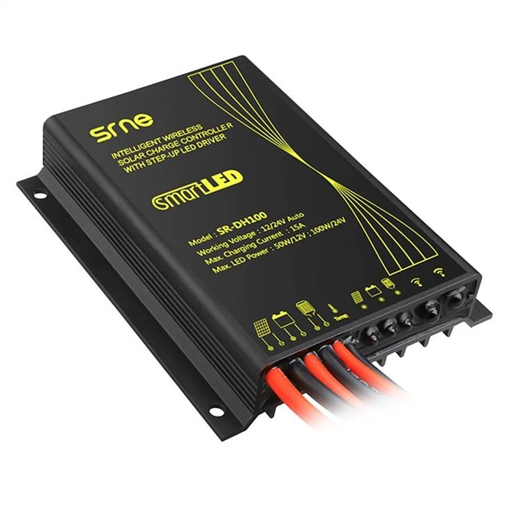 Intelligent Wireless all in one 15A 1224V MPPT solar charge controller with step up LED driver SR MPC2415